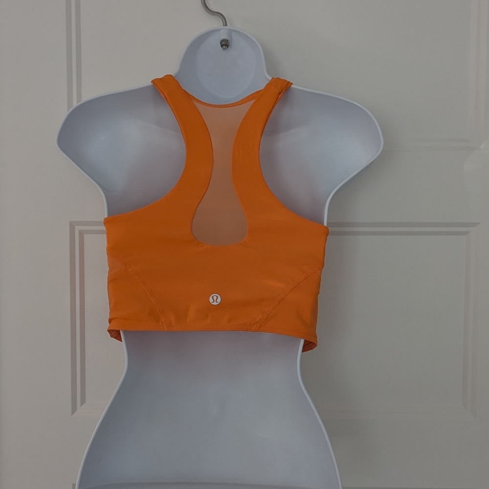 Lululemon Mesh-Back Train Bra Orange High Neck Racerback Crop Top Size 6 - Picture 9 of 9